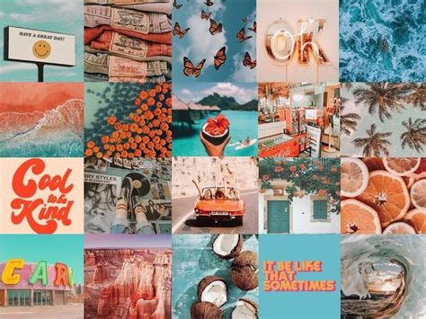 1078 x 1916 jpeg 322kb. Teal coral collage kit 60pc download | Etsy in 2020 | Wall ...