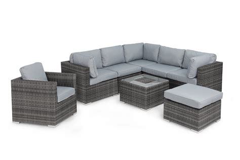 The versatile aura 6, modular rattan corner sofa and armchair, comfortably seats seven people and can be configured into multiple different layouts with no why not even add a dining table? Maze Rattan London Corner Sofa Set & Armchair + Ice Bucket ...