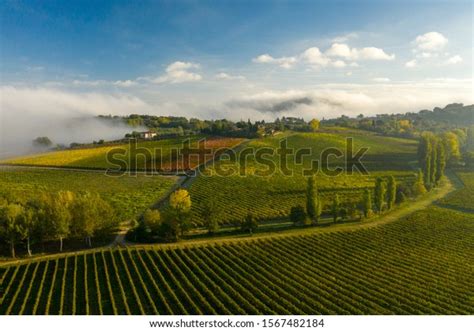 Aerial View Of A Rural Landscape During Sunrise In Tuscany Rural Farm