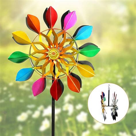 Rainbow Metal Wind Mill Spinner Kinetic Lawn Garden Decor Patio Stake