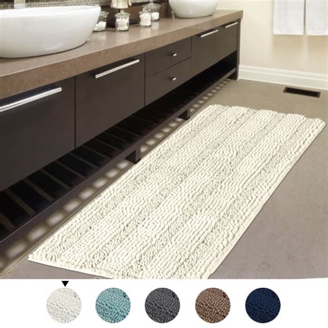 Non Slip Striped Ivory Plush Microfiber Oversized Bath Rugs Long Floor