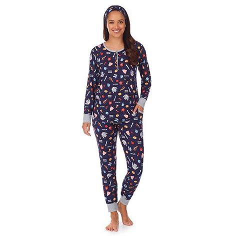 Womens Cuddl Duds® 3 Pc Henley Pajama Top Banded Bottom Pajama Pants And Headband Set Cuddl
