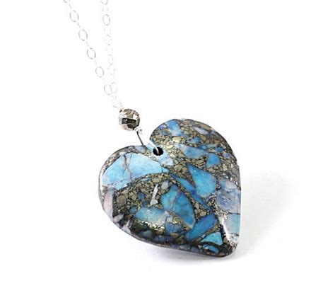 Blue Heart Necklace Silver And Gemstone Heart Necklace Stone Etsy