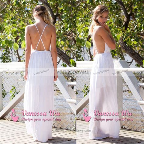 Sexy Plunge V Neck Prom Dress Bohemian White Prom Dress With Crisscross Back Flowy Long Prom