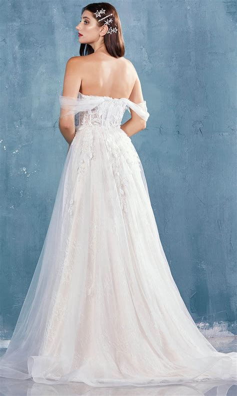 Andrea And Leo A0822 Tulle Made Lace Inset Off Shoulder Bridal Dress
