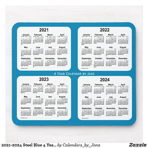 Download the following calendars for free to print at home or at work. 2021-2024 Steel Blue 4 Year Calendar by Janz Mouse Pad | Zazzle.com | Holiday calendar, Police ...