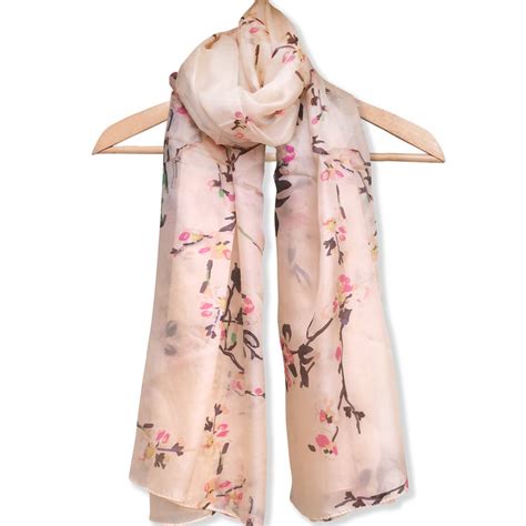 Large Cherry Blossom Pure Silk Scarf By Wonderland Boutique