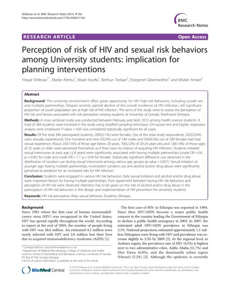 Perception Of Risk Of Hiv And Sexual Risk Behaviors Planning Interventions