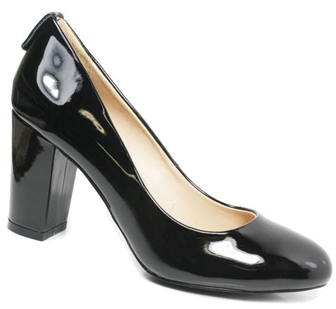 Womens Black Court Shoes Ladies Mid Heels Office Work Formal School