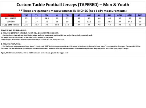 Mens And Youth Football Jersey Size Chart Download Printable Pdf