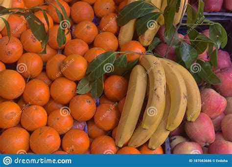 Oranges And Bananas On The Counter Stock Photo Image Of Close Banana