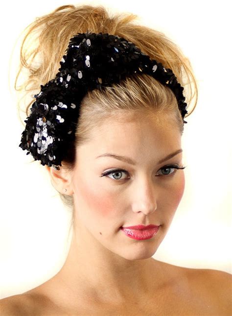 Sequin Bow Headband Black Bow Headband Womens Bow Headband Etsy