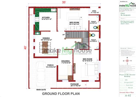 Buy 35x40 House Plan 35 By 40 Front Elevation Design 1400sqrft Home