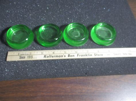 Vtg Green Uranium Vaseline Glass Hazel Atlas Furniture Coasters Set Of