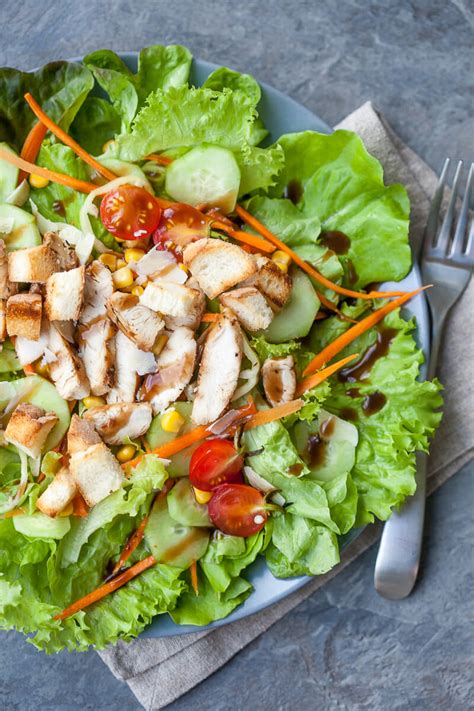 When you mix red and yellow, you get orange; Grilled Chicken and Mixed Greens Salad - Vibrant Plate