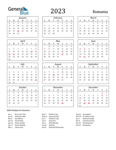 2023 Romania Calendar With Holidays
