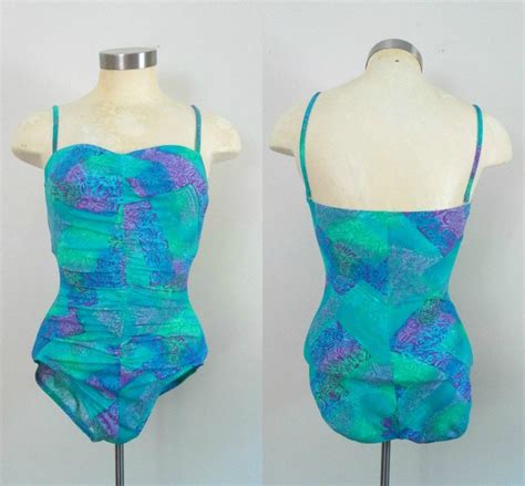 One Piece Ruched Bathing Suit Vintage 1980s Deweese Blue Green Etsy