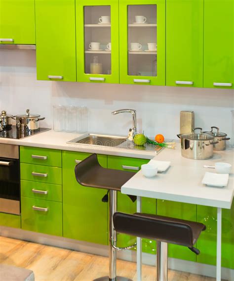 Modern Green Kitchen Clean Interior Design Stock Photo Image Of Food