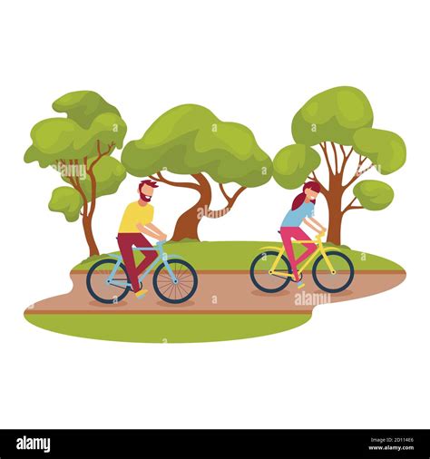 Vector Illustration Of Cyclists In The Park Man Cyclist Cyclists Walk