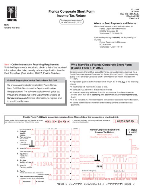2020 Form Fl F 1120a Fill Online Printable Fillable Blank Pdffiller