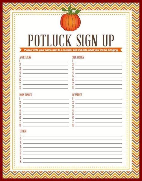 Potluck Sign Up Sheet Free Download Thanksgiving Potluck Sign Up