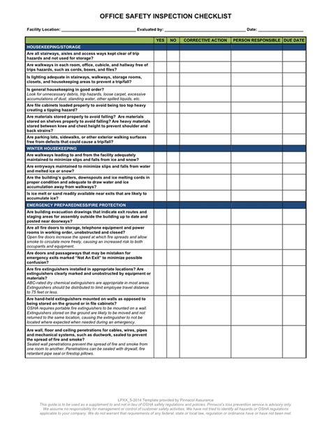 Weekly Safety Inspection Checklist Safety Inspection Checklist Form