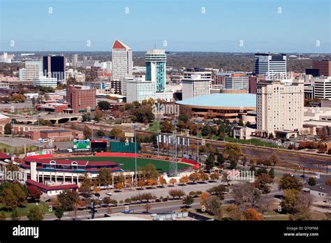 Usa Kansas Wichita Aerial View Of Lawrence Dumont Stadium Stock