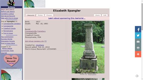 Genea Musings Tombstone Tuesday Elizabeth Spangler 1796 1863 In