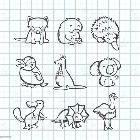 Australian Animals Doodle Line Art Stock Illustration Download Image