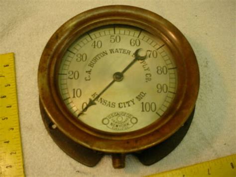 ANTIQUE BRASS 6 PRESSURE GAUGE PAT 1906 STEAM PUNK BRASS AND CAST