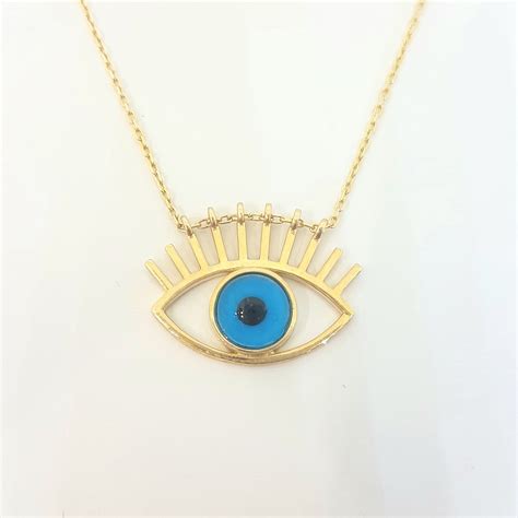 Eye Evil Eyelash Pendant Necklace For Women K Real Solid Gold Lucky