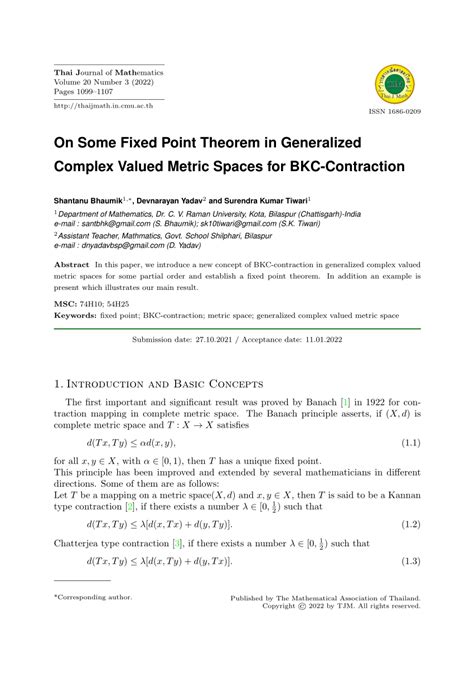 Pdf On Some Fixed Point Theorem In Generalized Complex Valued Metric