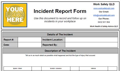 Free Incident Report Form Template For Queensland Work Safety Qld