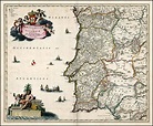 1688 Map of The Kingdom of Portugal and Algarve, Heightened in Gold by ...