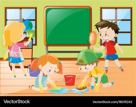 Students Cleaning Classroom Together Royalty Free Vector