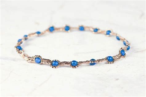 Beaded Anklet Gold Ankle Bracelet Blue And Gold Boho Anklet