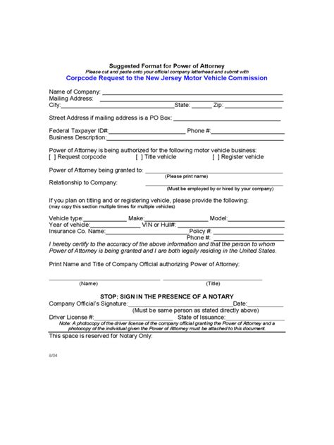 New Jersey Power Of Attorney Form Free Templates In Pdf Word Excel