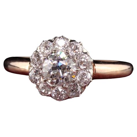 Antique Art Deco 14k Yellow Gold Old European Diamond Shield Engagement Ring At 1stdibs