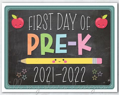 Printable First Day Of Pre K 2021 2022 Photo Sign Instant Etsy