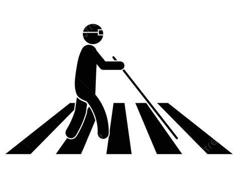 Blind Person Crossing With Cane And Glasses Cross White Visually Vector