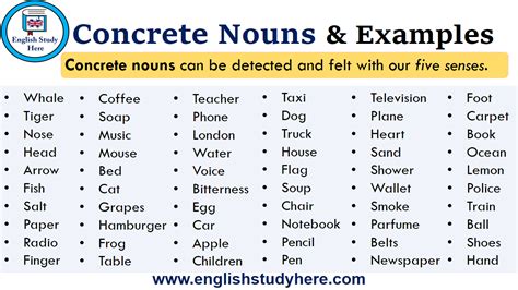 concrete nouns examples english study