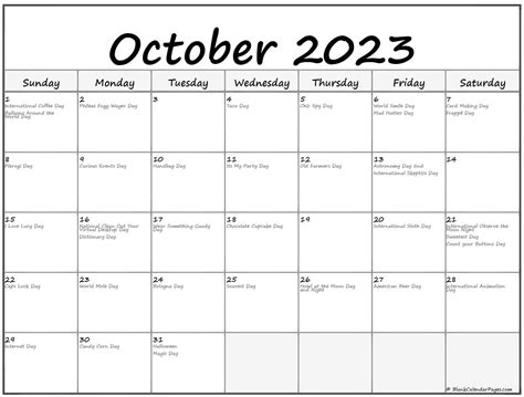 October 2021 With Holidays Calendar