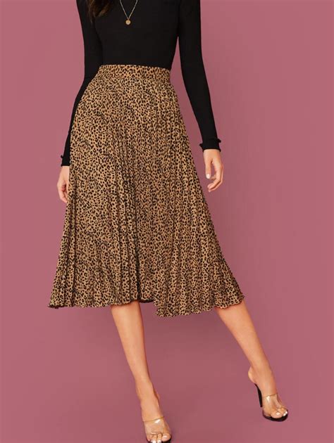 Leopard Print Pleated Skirt Shein Usa Printed Pleated Skirt