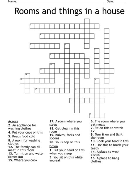 Rooms And Things In A House Crossword Wordmint