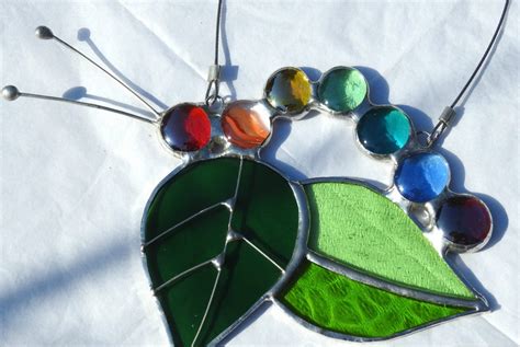 Stained Glass Rainbow Caterpillar On Leaves Sun Etsy