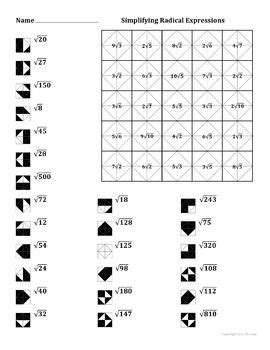 Simplifying Radical Expressions Color Worksheet | Simplifying radical