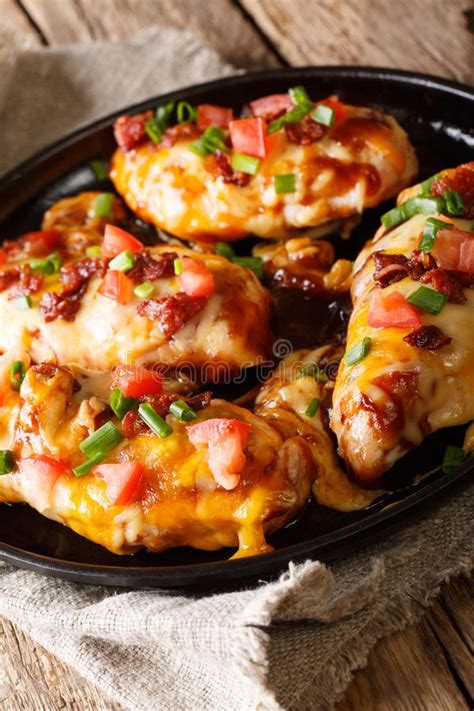 Monterey Chicken Baked With Cheese Bacon Tomatoes And Barbecue Stock