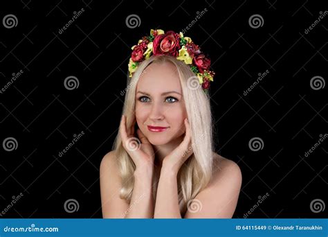 Beautiful Smiling Nude Woman In Flower Crown Stock Image Image Of