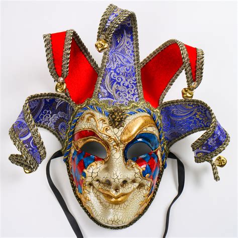Medieval Jester Crackle Joker Venetian Masquerade Full Face Mask With