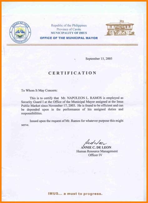 Sample Certification Letter Philippines Certificate pertaining to